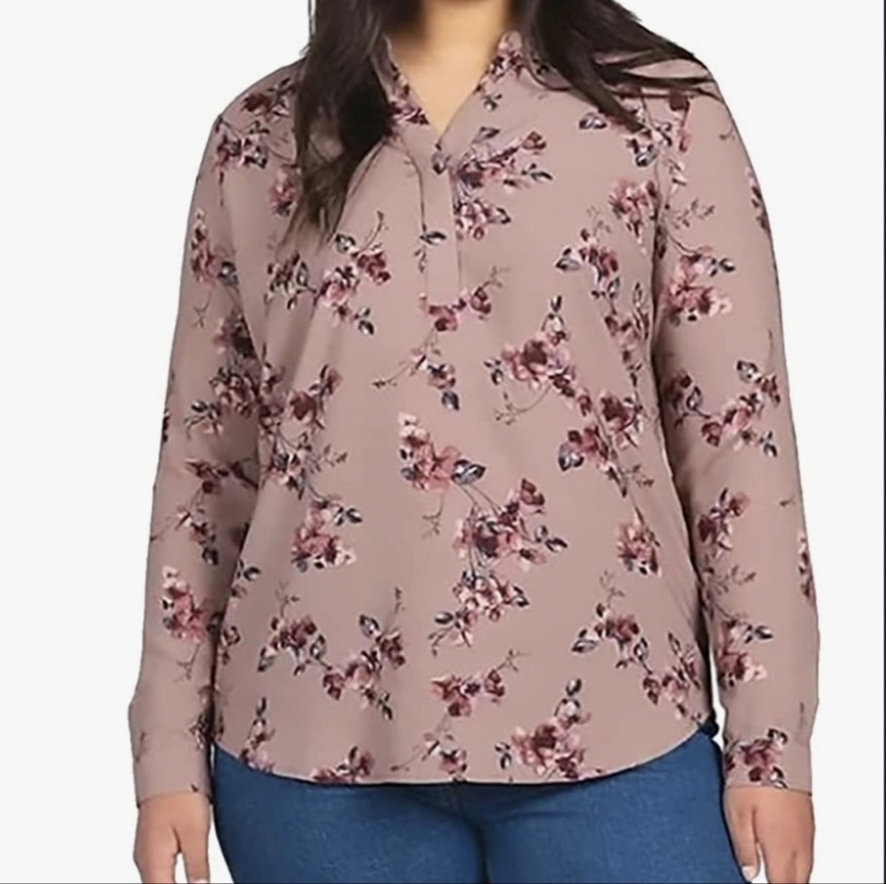Hilary Radley Floral Blouse - Pink and Black